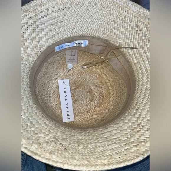 Trina Turk “Loma Lamp Shade” / wide brim woven natural straw fedora  - NWT New Womens SAS Freetime Free Time Brown Leather Walking  main image 3